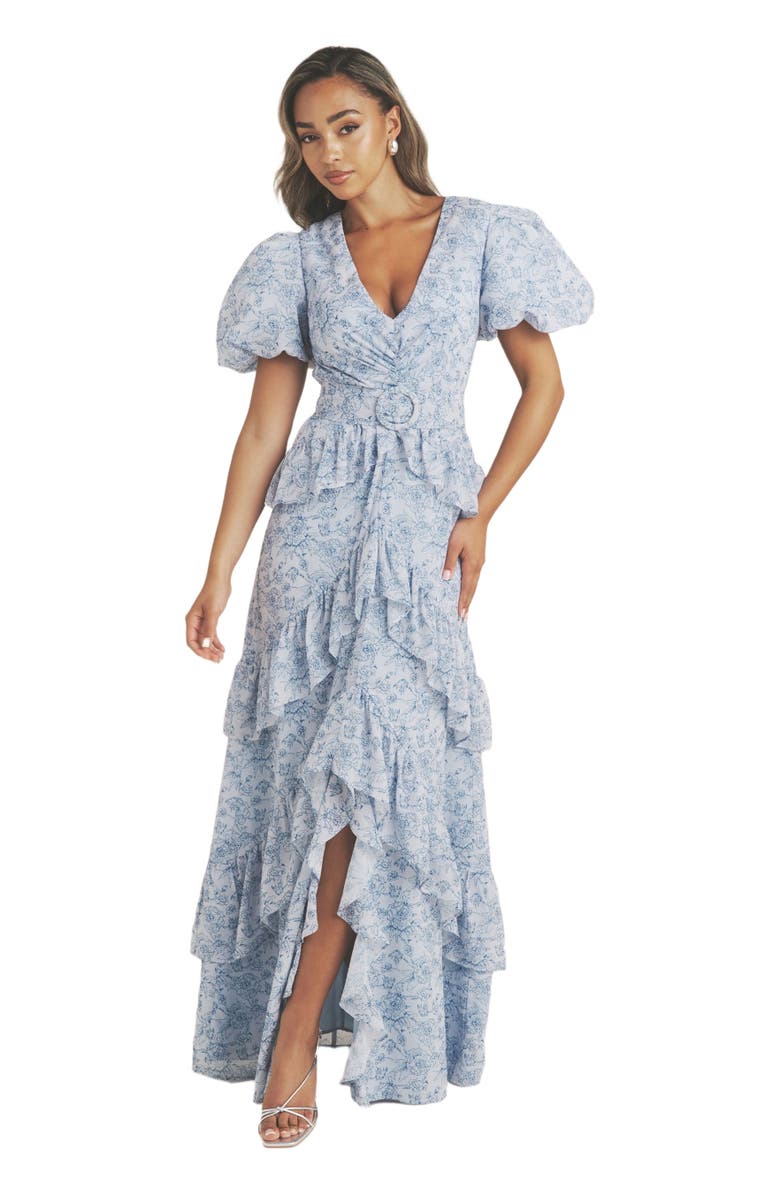 Six Stories Freya Floral Belted Ruffle Maxi Dress, Main, color, 