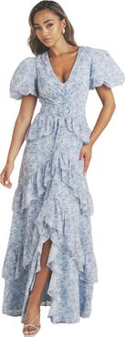 Six Stories Freya Floral Belted Ruffle Maxi Dress