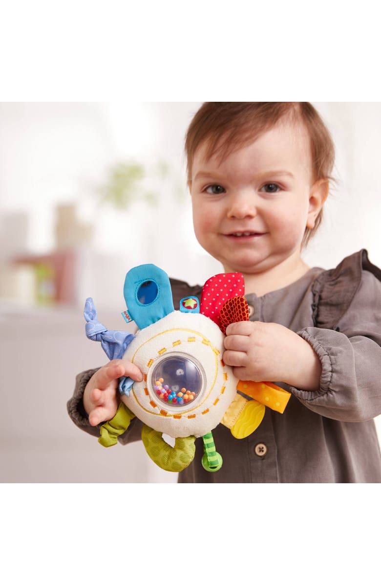 HABA Teether Cuddly Rainbow Round - Sensory Toys for Babies 6 Months+, Rattle & Baby Crawling Toys for Tummy Time, Baby Teether, Alternate, color, Multi
