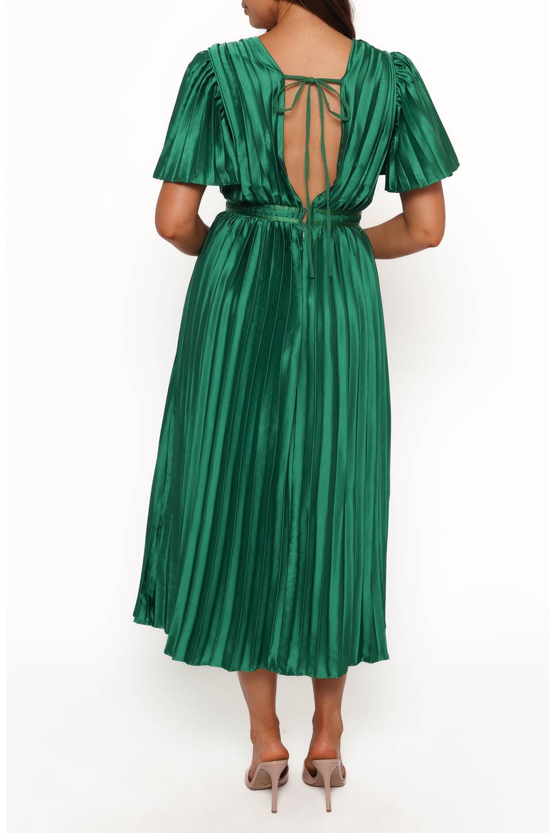 Keelah Pleated Satin Midi Dress, Alternate, color, EMERALD GREEN