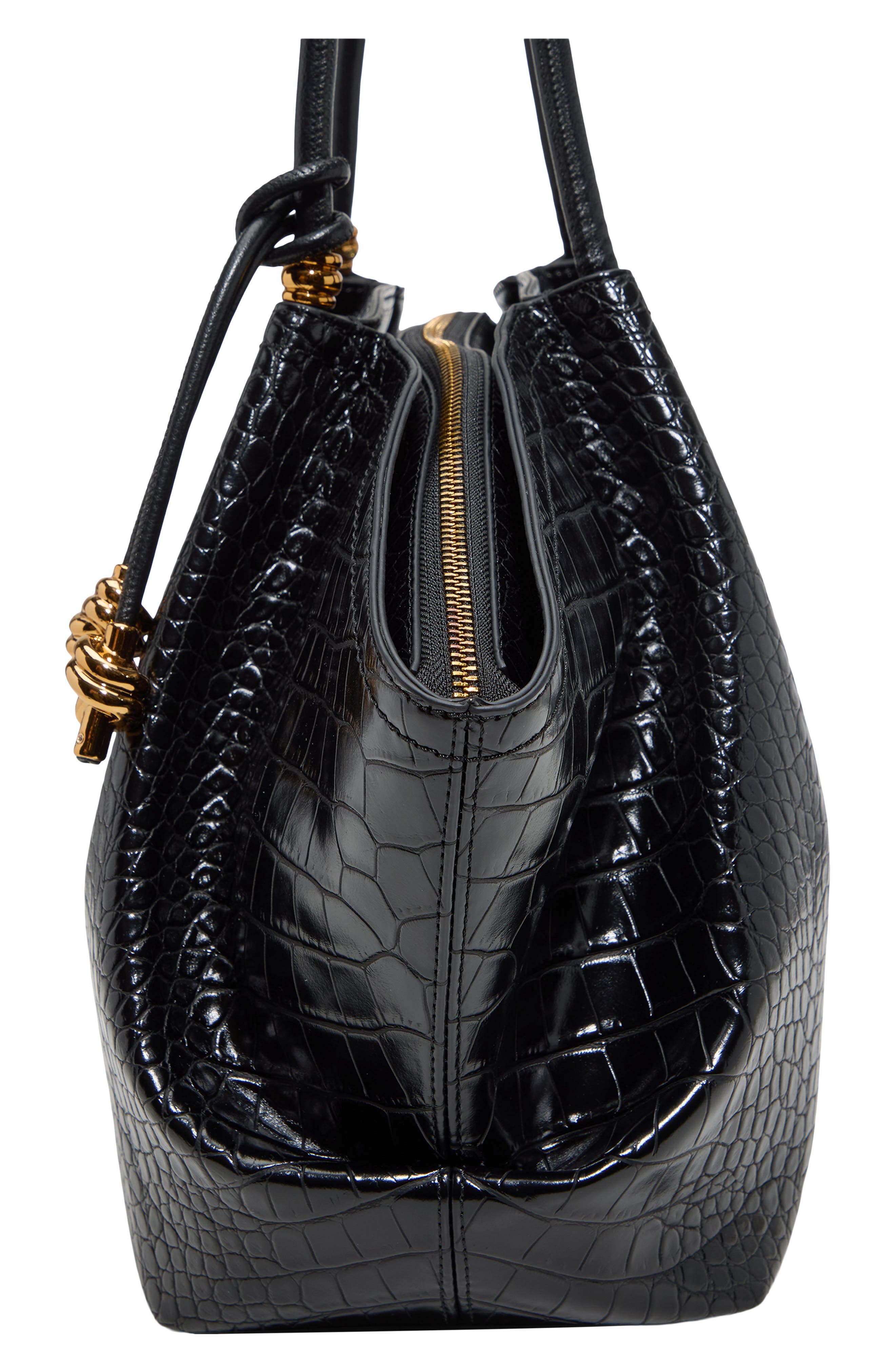 Braelyneex Croc Embossed Faux Leather Tote, Alternate, color, BLACK OVERFLOW