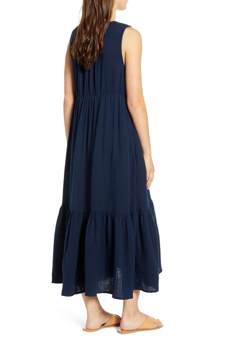 Lexa Sleeveless Cotton Double Cloth Midi Dress, Alternate, color, NAVY