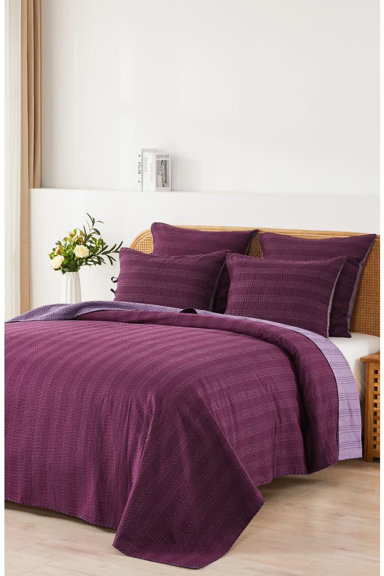Kantha Set of 2 Reversible Cotton Shams, Alternate, color, FIG AND VIOLET