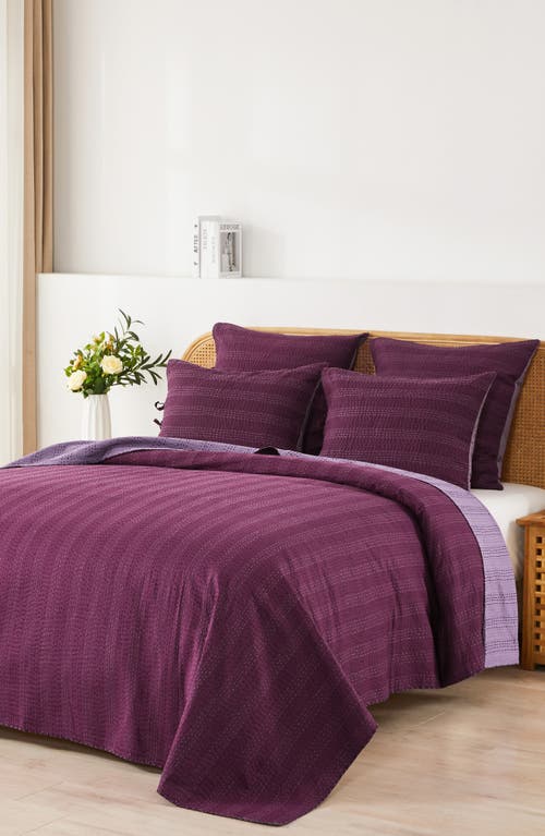 Melange Home Kantha Set Of 2 Reversible Cotton Shams In Fig And Violet