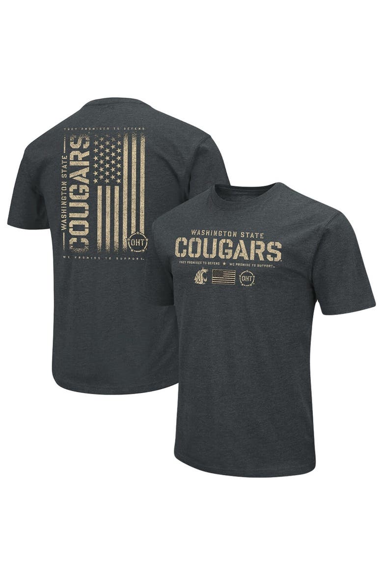 Men's Colosseum Heathered Black Washington State Cougars OHT Military Appreciation Flag 2.0 T-Shirt, Main, color, Heather Black