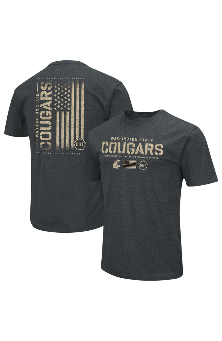 COLOSSEUM Men's Colosseum Heathered Black Washington State Cougars OHT Military Appreciation Flag 2.0 T-Shirt, Main, color, 
