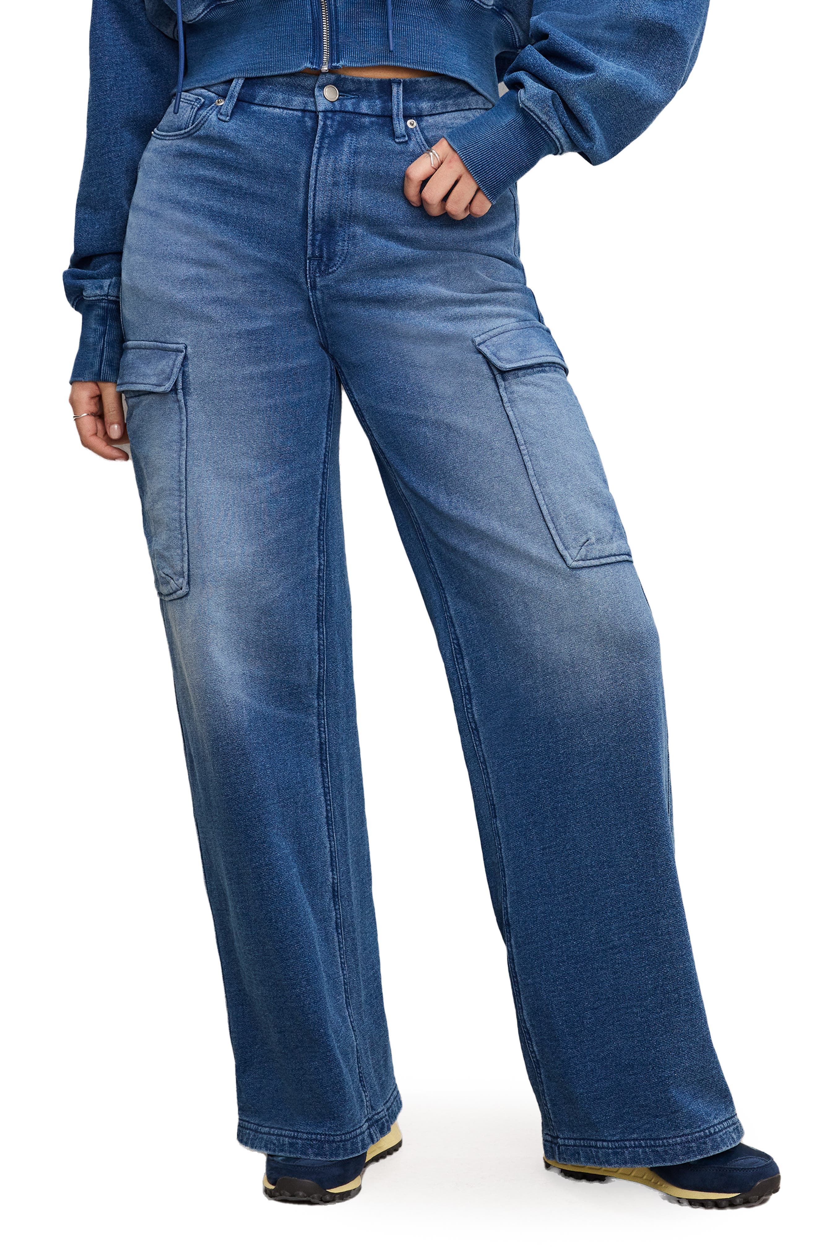 Good American Jeanius Good Skate Wide Leg Cargo French Terry Pants