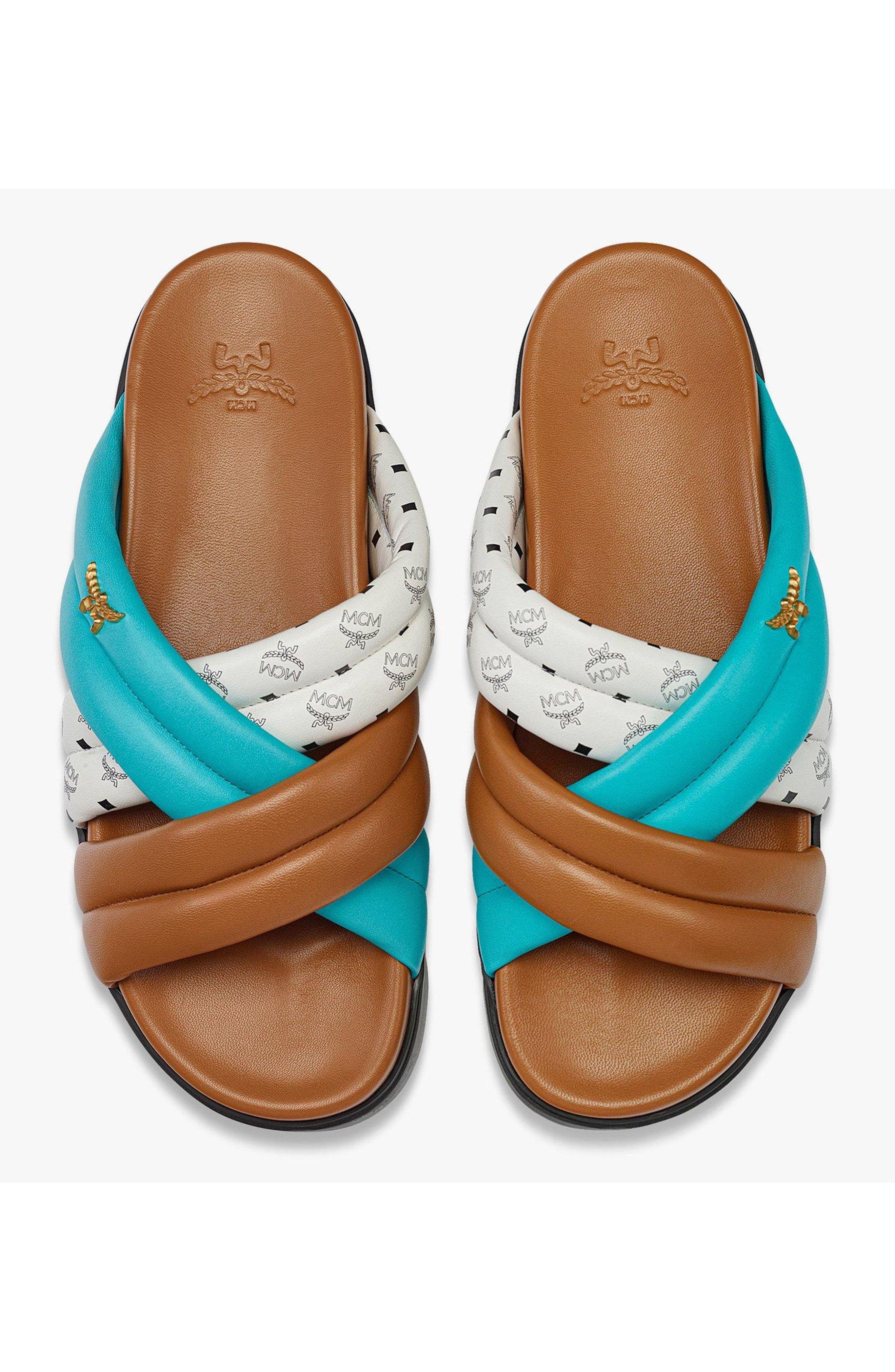 MCM Monogram Cross Sandals in Lamb Leather, Alternate, color, Multi