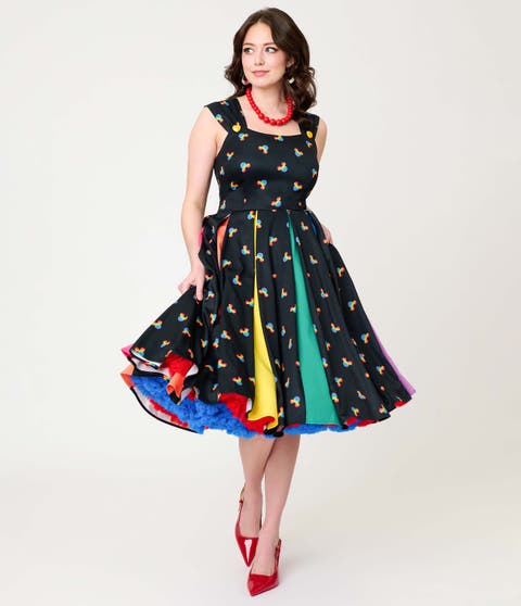 Square Neck Sleeveless Godet Swing Dress
