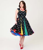 Unique Vintage Square Neck Sleeveless Godet Swing Dress