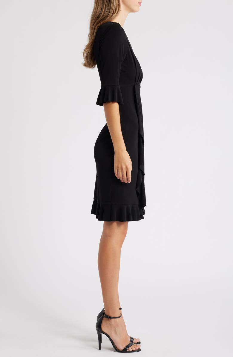 Connected Apparel Ruffle Pleat Dress, Alternate, color, Black
