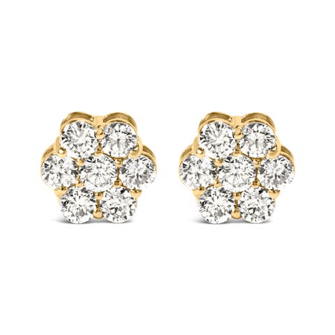 14K White Gold 1 1/2 cttw Diamond Floral Cluster Stud Earrings