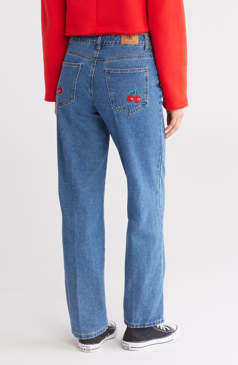 FLYING ANGEL Cherry Embroidered Straight Leg Jeans, Alternate, color, 