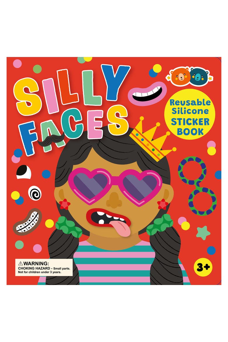 Reusable Silicone Sticker Book, Silly Faces, Kids 3+, Main, color, Multicolored