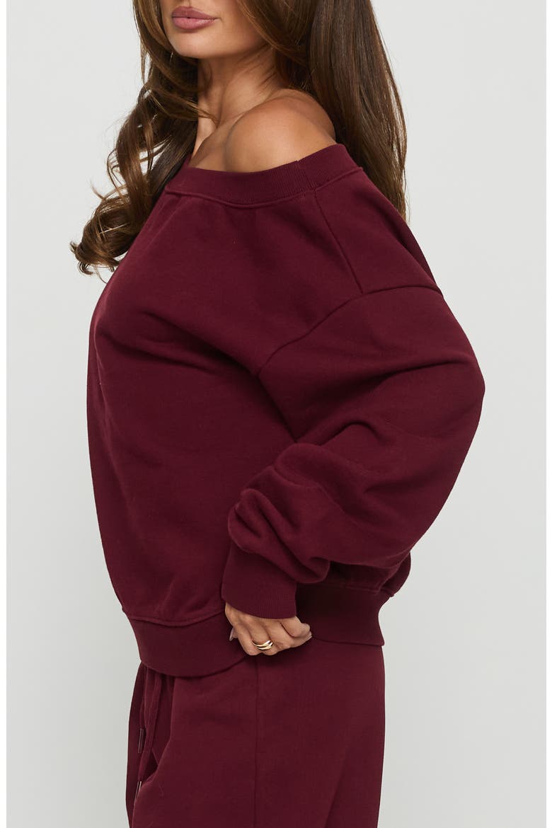 One-Shoulder Sweatshirt, Alternate, color, CURRANT