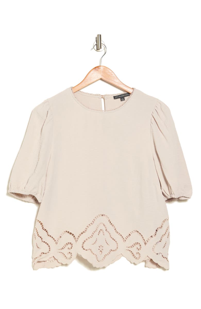 Adrianna Papell Eyelet Border Woven Top, Alternate, color, Pebble