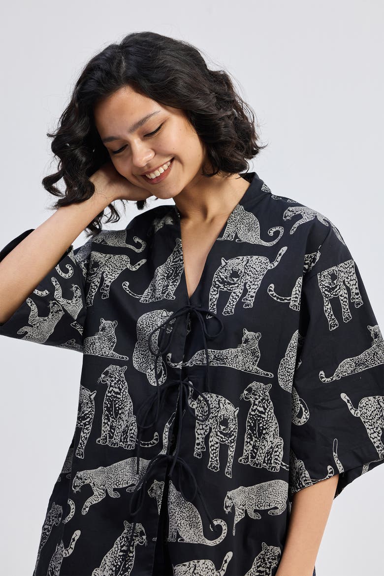Oversized Shirt with Front Ties, Alternate, color, Black