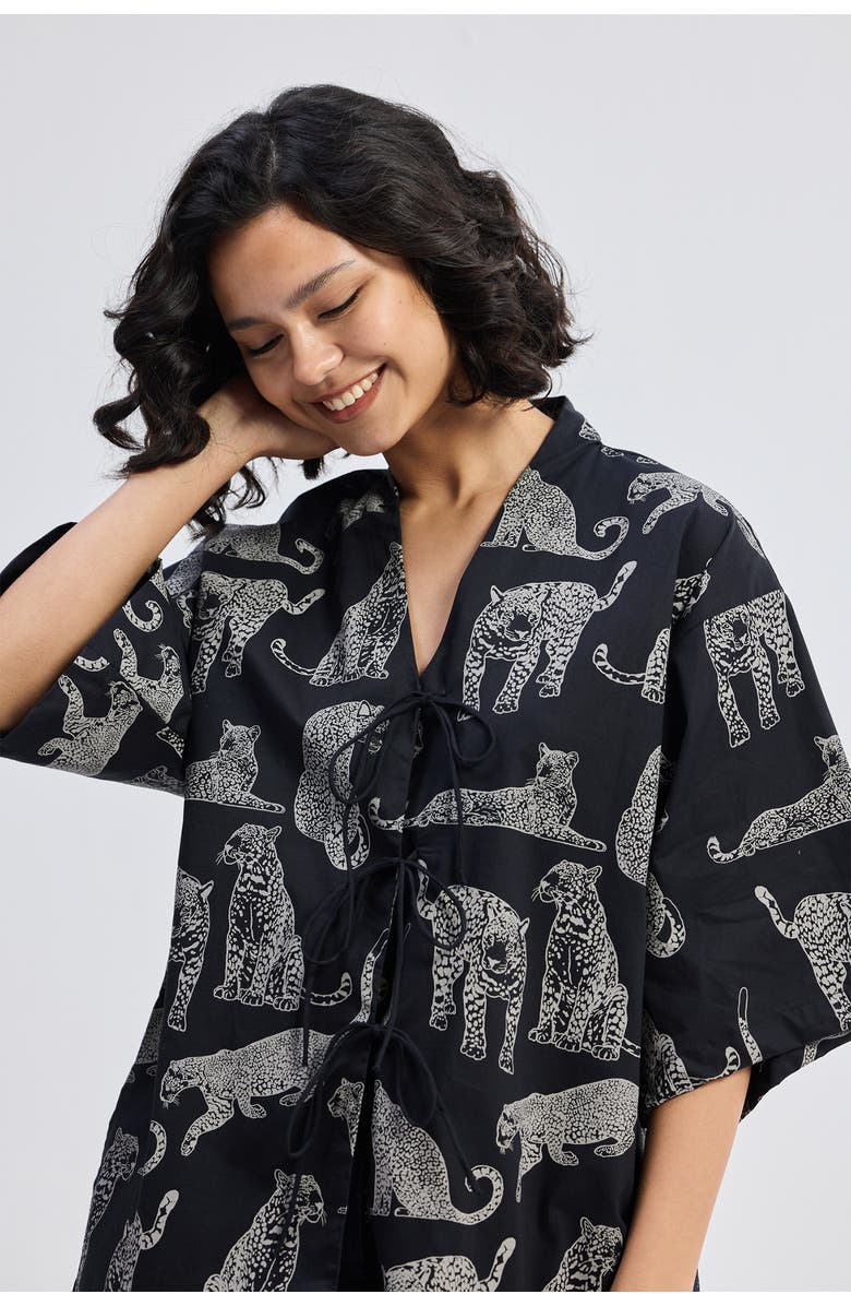 Reistor Oversized Shirt with Front Ties, Alternate, color, Black