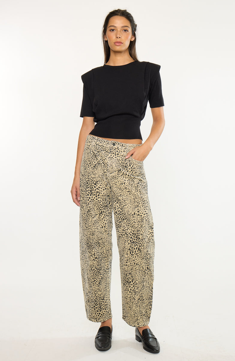 KanCan Lydia Low Slung Barrel Jeans, Alternate, color, Leopard Print