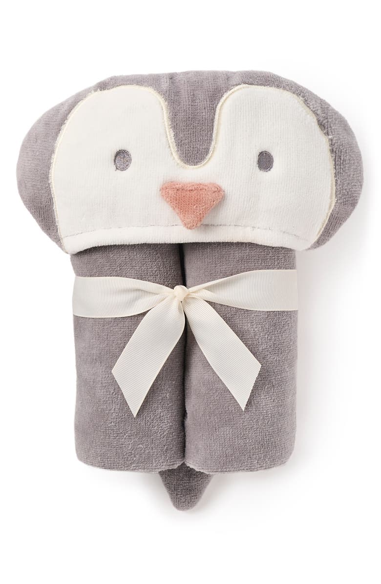 Elegant Baby Terry Velour Hooded Penguin Towel, Alternate, color, Gray