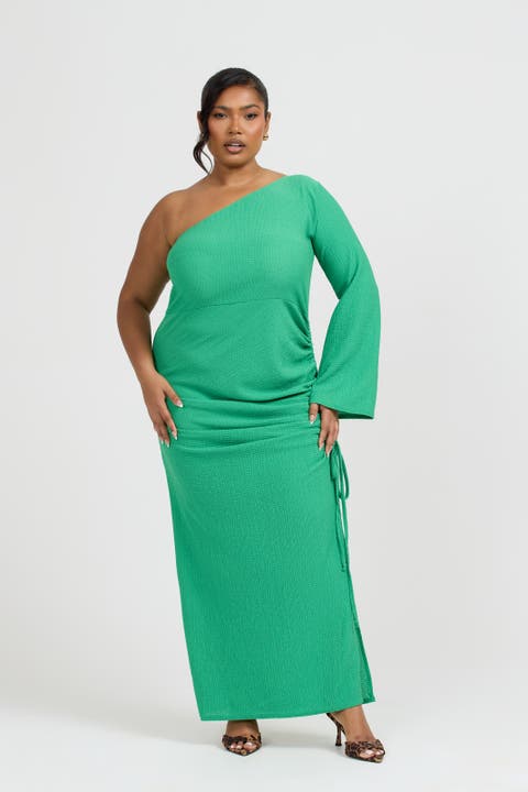 One Shoulder Flare Sleeve Maxi Dress