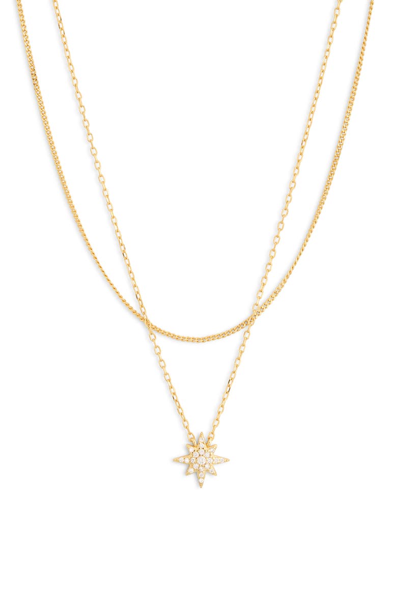 ARGENTO VIVO Set of 2 CZ Star Layered Chain Necklace, Main, color, Gold