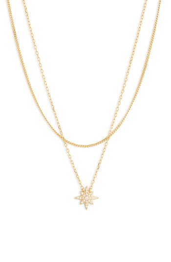 Argento Vivo Set Of 2 Cz Star Layered Chain Necklace In Gold