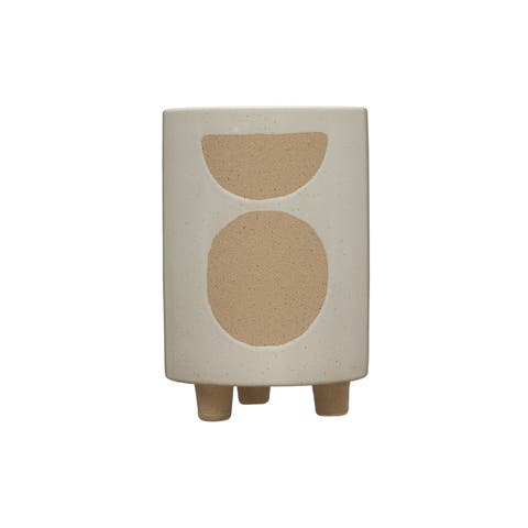 Decorative Stoneware Footed Planter with Circle Design