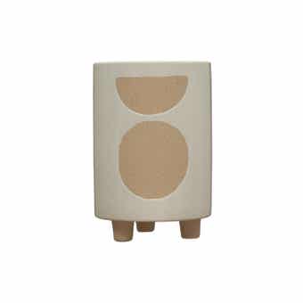 Distressed Cream Terracotta Planter with Fluted Texture