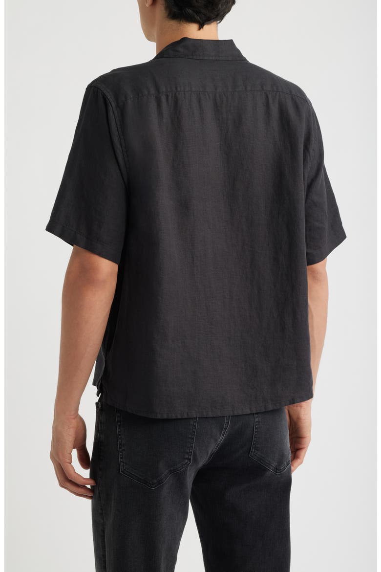 Klavicle California Dreamin' Embroidered Linen Camp Shirt, Alternate, color, JET BLACK