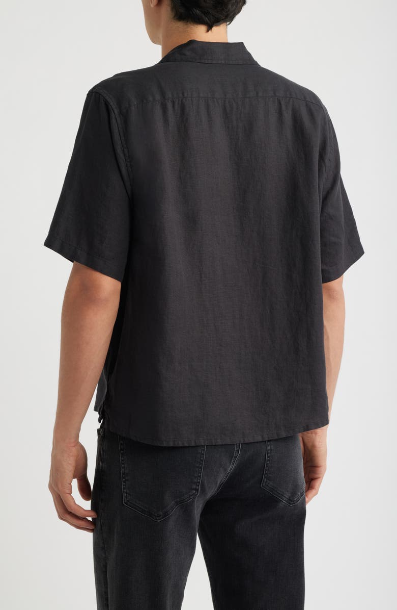 AllSaints Klavicle California Dreamin' Embroidered Linen Camp Shirt, Alternate, color, Jet Black