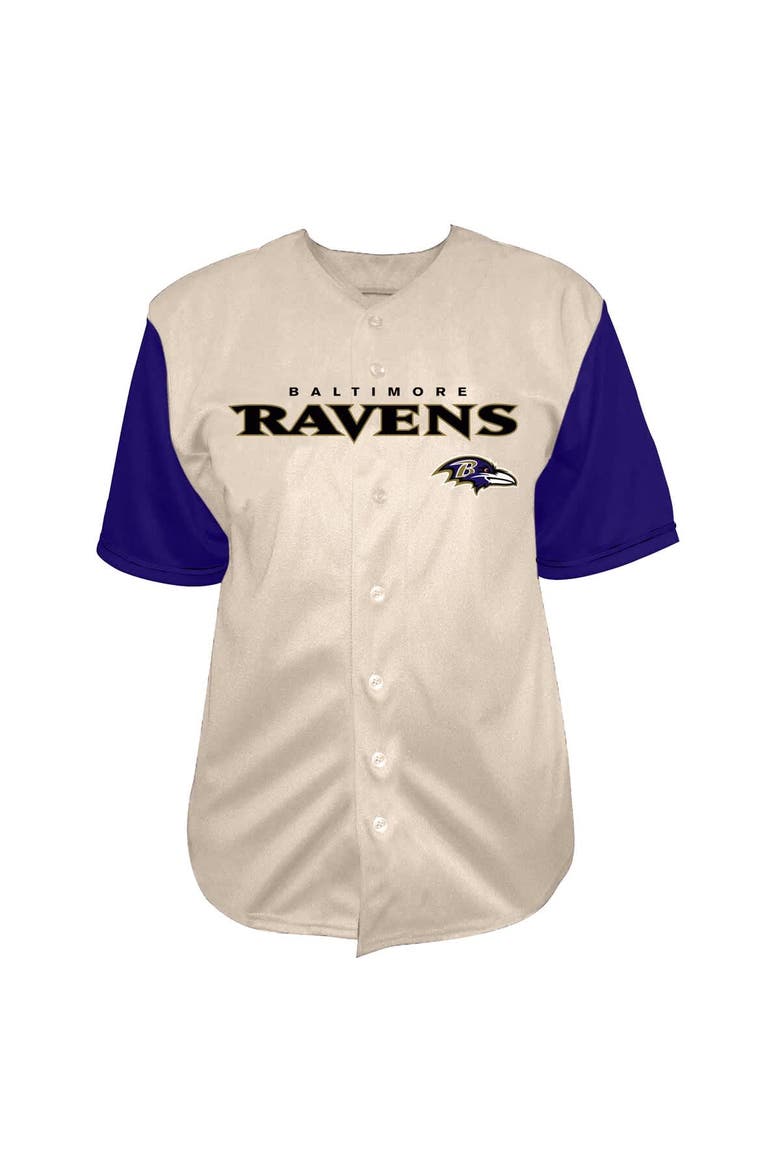 Men's Fanatics Lamar Jackson Cream Baltimore Ravens Big & Tall Baseball Button-Up Shirt, Alternate, color, Cream