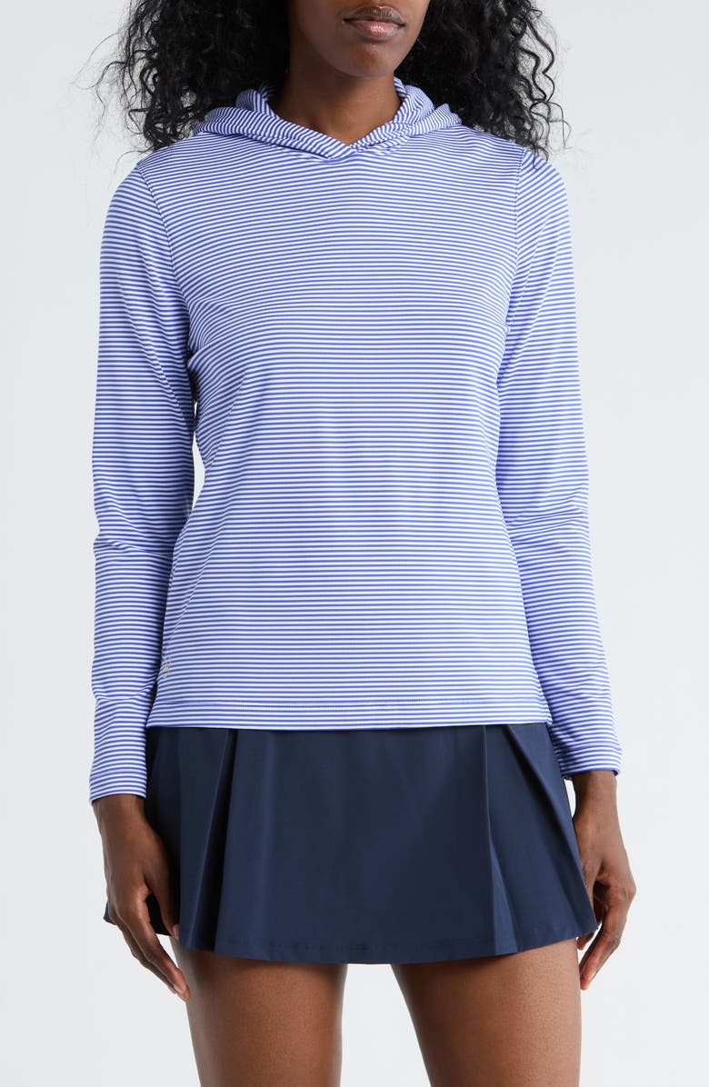Peter Millar Pine Vista Stripe Performance Hoodie, Main, color, Pacific Blue / White