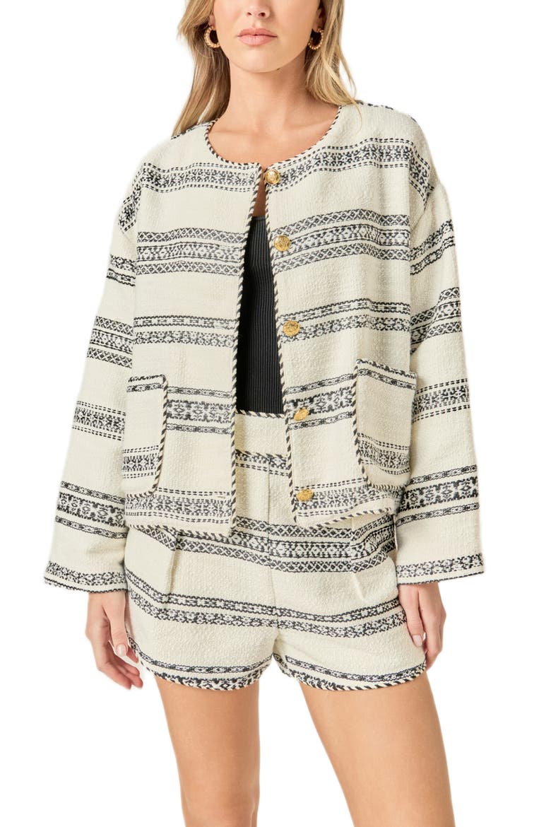 Stripe Tweed Cardigan, Main, color, WHITE/ BLACK