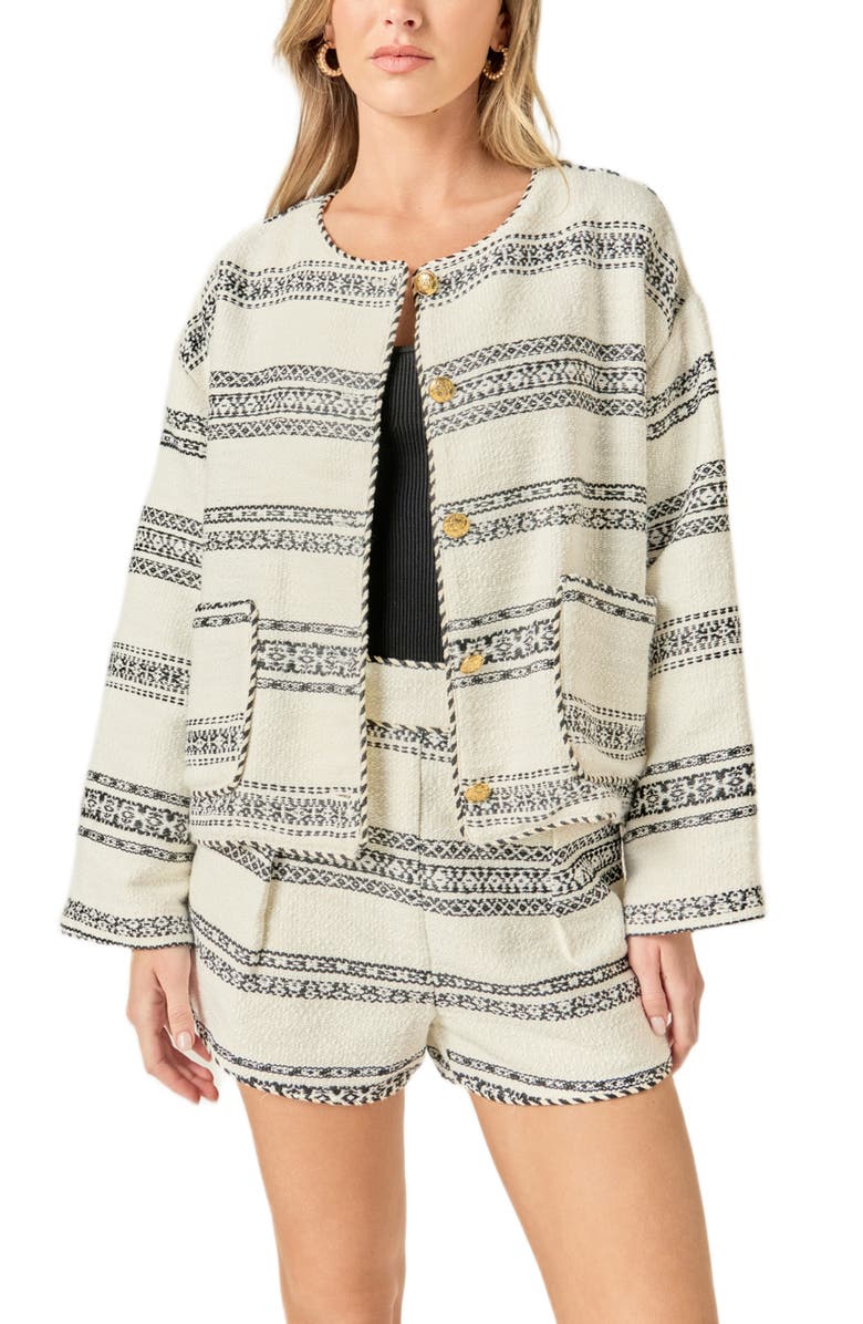 English Factory Stripe Tweed Cardigan, Main, color, White/ Black