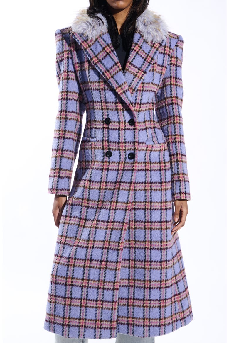 Plaid Trench with Faux Fur Collar, Alternate, color, LAVENDER