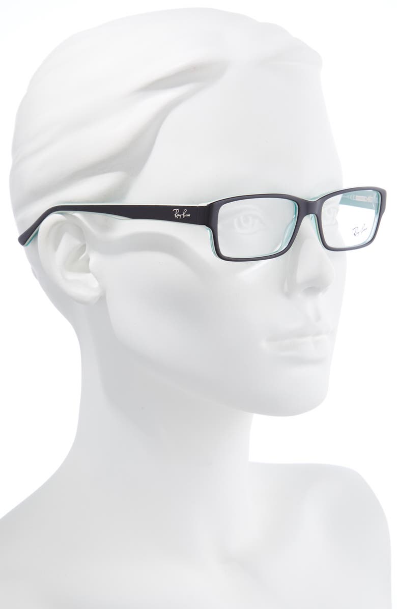 Ray-Ban 54mm Rectangular Blue Light Blocking Glasses, Alternate, color, Black Green/ Clear