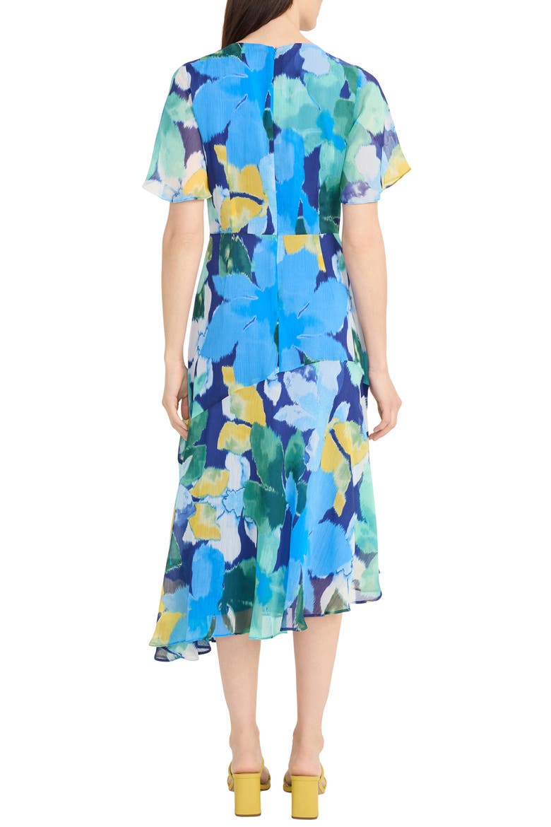 Print Flutter Sleeve Asymmetric Midi Dress, Alternate, color, NAVY/ CERULIAN BLUE