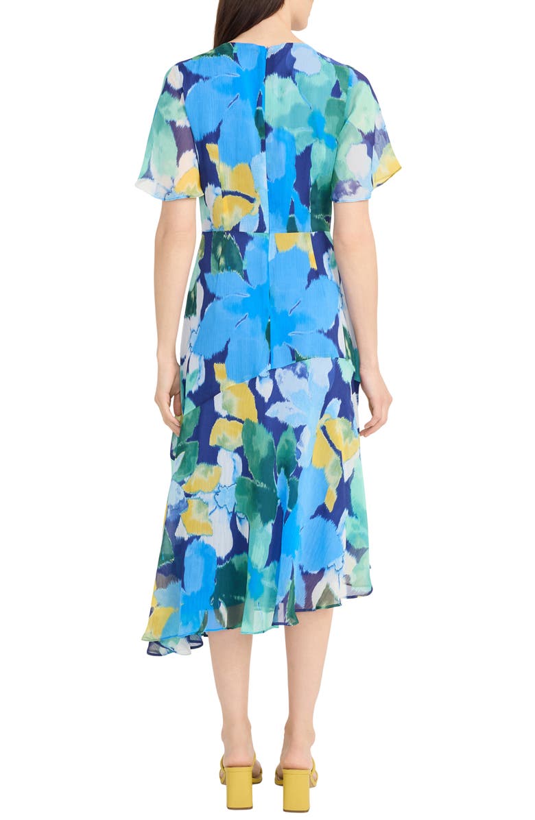 Maggy London Print Flutter Sleeve Asymmetric Midi Dress, Alternate, color, Navy/ Cerulian Blue