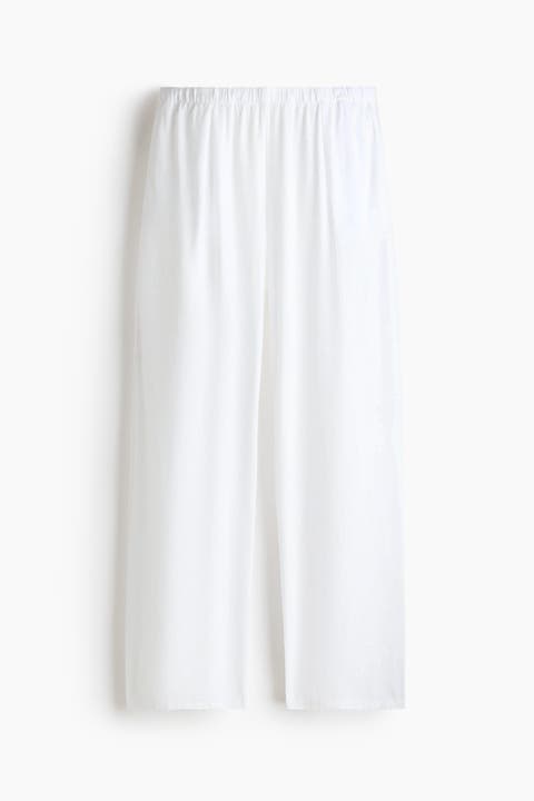 Wide Linen-blend Trousers