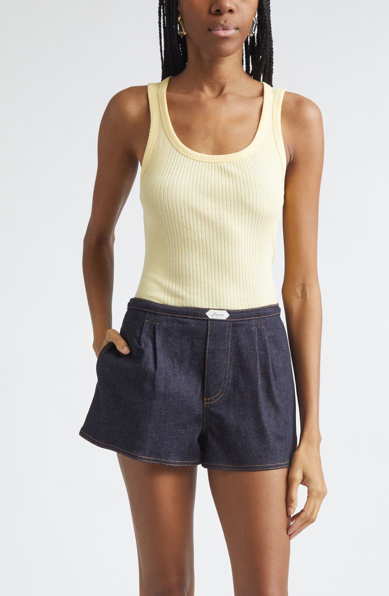 Jacquemus The Rond Carré Rib Cotton Tank, Main, color, Light Yellow