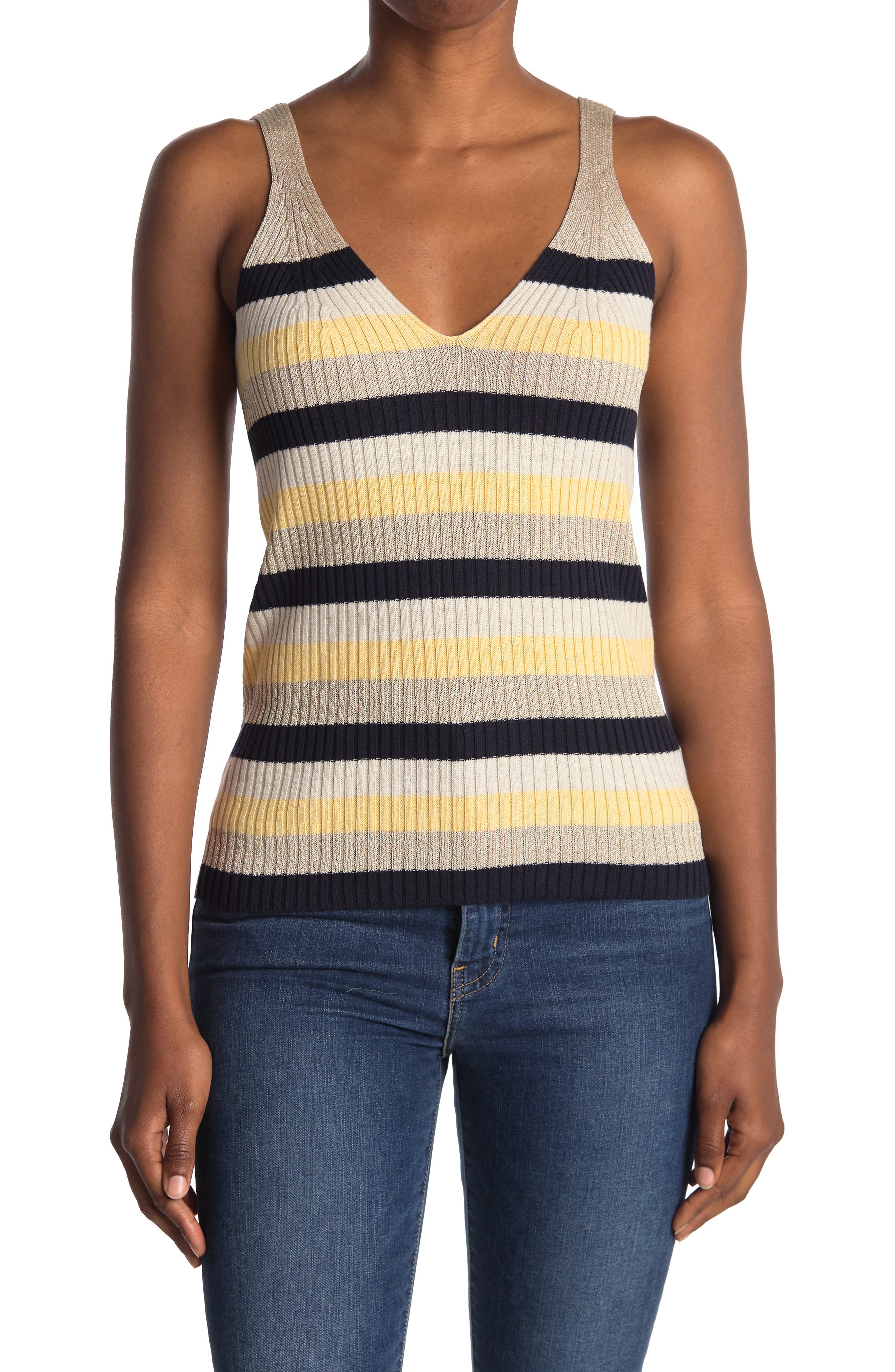 La Vie Rebecca Taylor Striped V-Neck Ribbed Knit Tank Top (Women ...