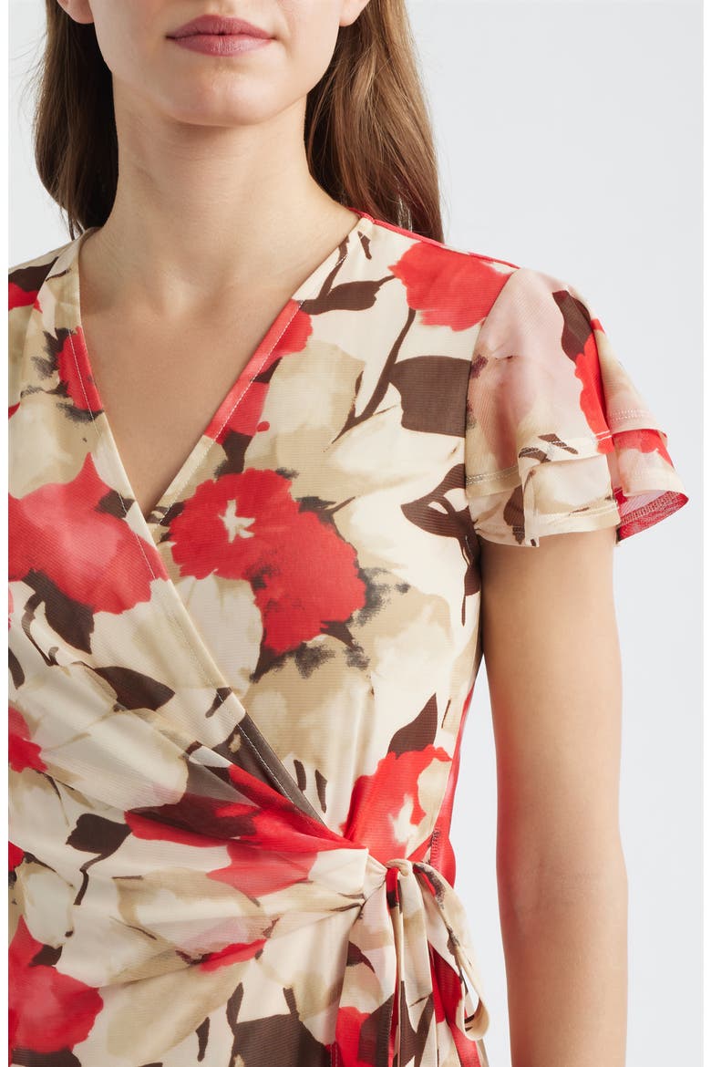 Floral Print Flutter Sleeve Wrap Dress, Alternate, color, WHITE DOVE MULTI