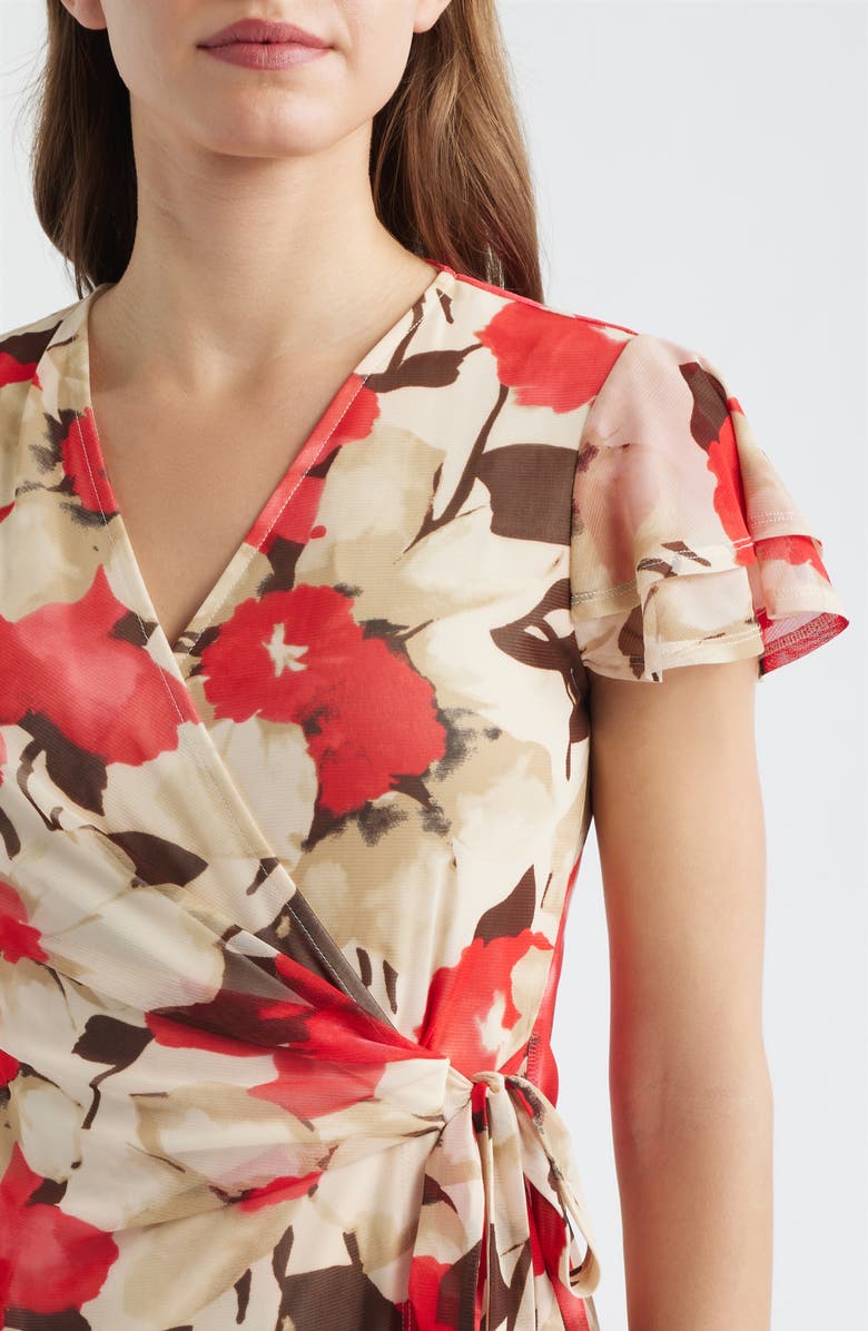 Anne Klein Floral Print Flutter Sleeve Wrap Dress, Alternate, color, 