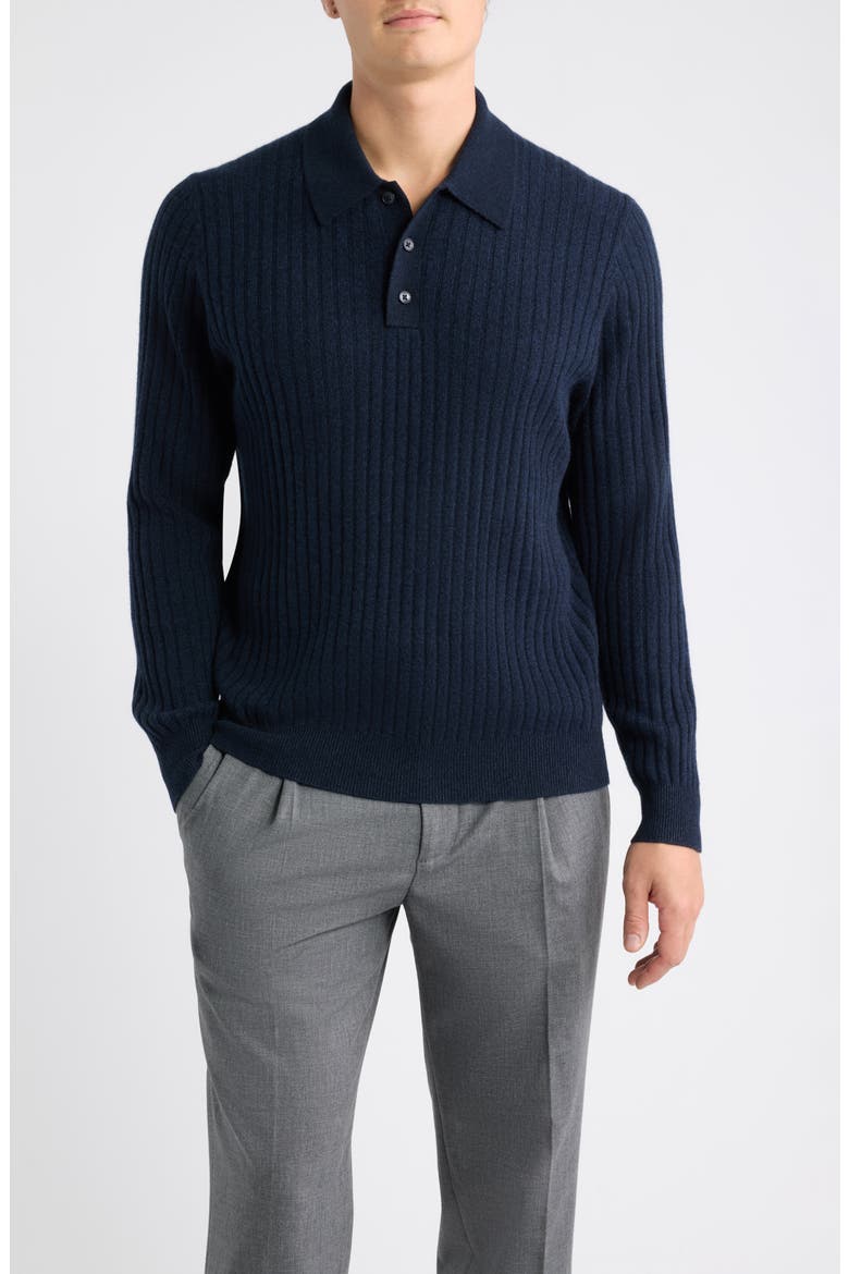 Rib Cashmere Polo Sweater, Main, color, NAVY NIGHT MARL