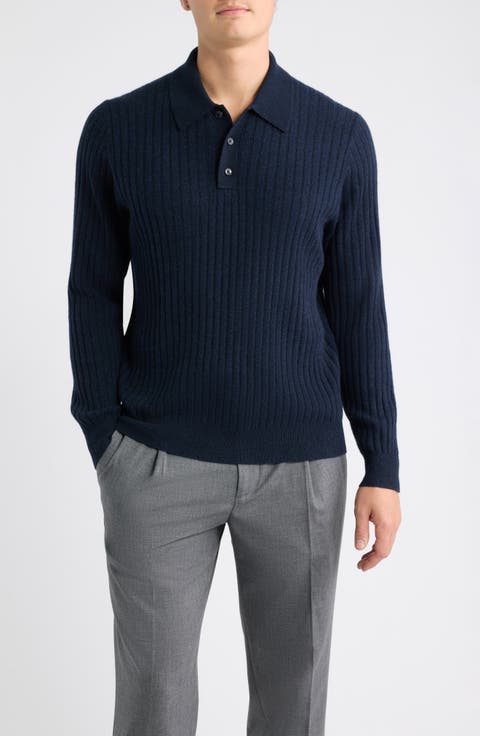 Rib Cashmere Polo Sweater
