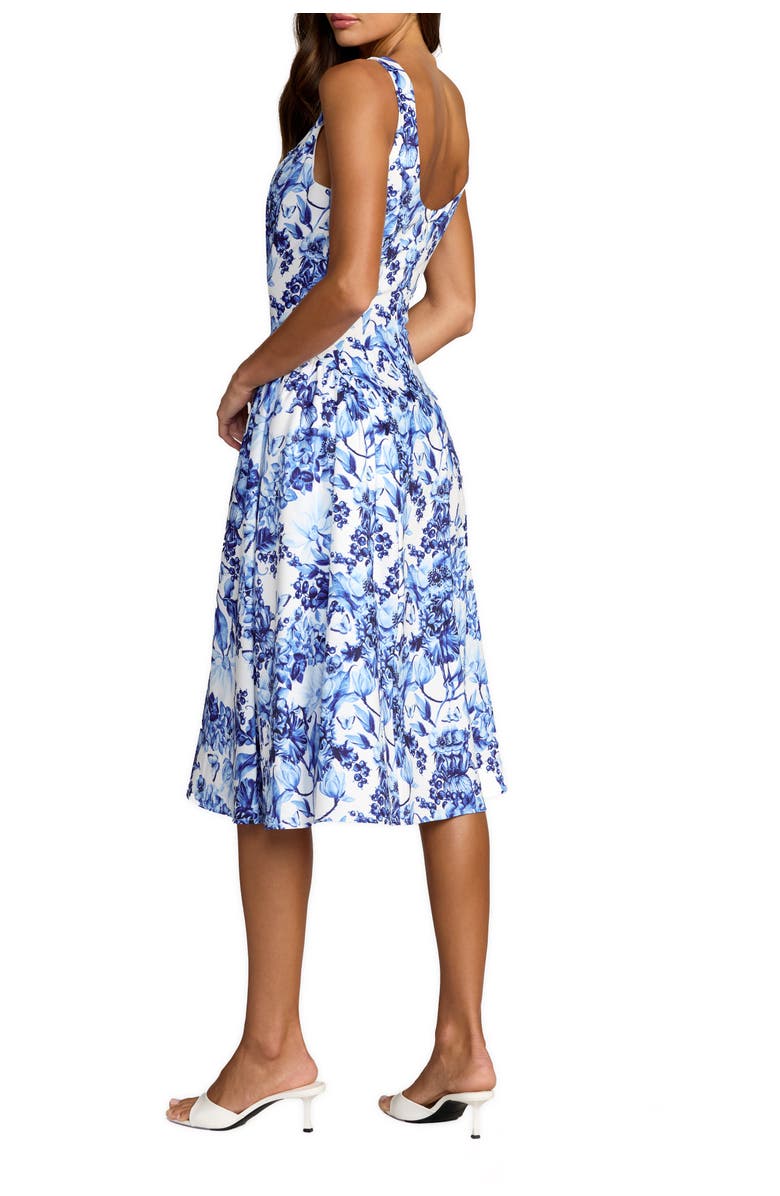 Mac Duggal Crepe Floral Square Neck Sleeveless Midi Dress, Alternate, color, Blue Multi