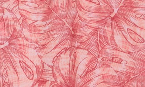 Construct Slim Fit Large Monstera 4-way Stretch Short Sleeve Button-up Shirt In Coral