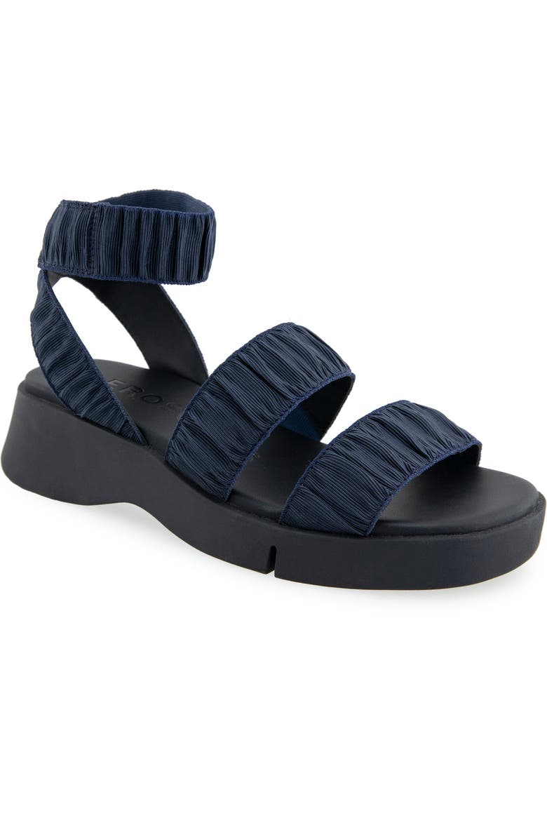 Aerosoles Fiona Flatform Sandal, Main, color, Navy Rouched Elastic Fabric