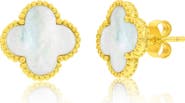 SIMONA Mother-of-Pearl Clover Milgrain Halo Stud Earrings